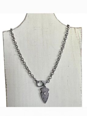 Classic Pave Black Arrow Necklace Gunmetal Silver Chain 11” NEW